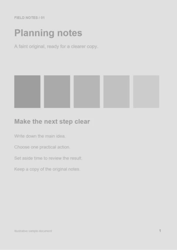 Planning notes with pale gray text on a light gray background