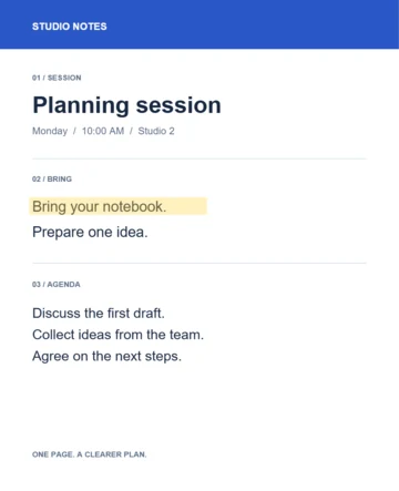 The downloaded agenda with a yellow highlight on the notebook reminder.
