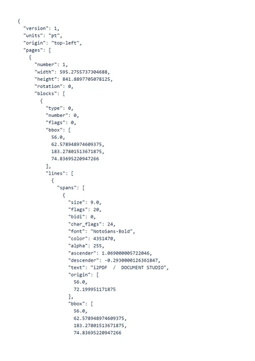 Opening lines of the actual document.json export.