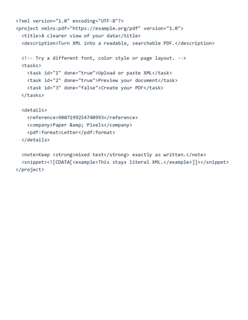 Zdroj XML s elementy a atributy