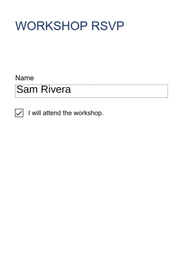 النموذج المحفوظ مع اسم Sam Rivera وتحديد الحضور.