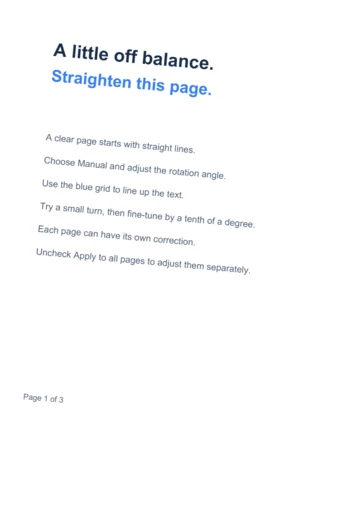 The first source page, with slanted text lines.